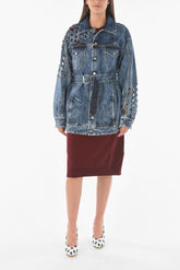 Cut Out Details Denim Jacket with Belt